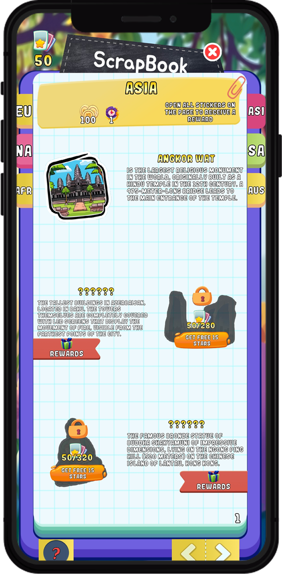 ScrapBook with landmark stickers from Asia