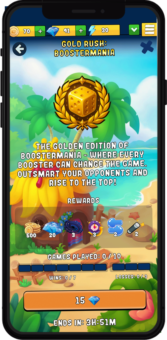 Gold Rush Boostermania tournament screen