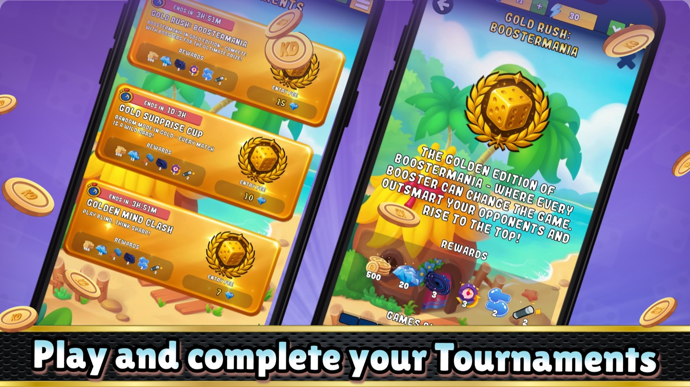Tournament list with entry fees and rewards